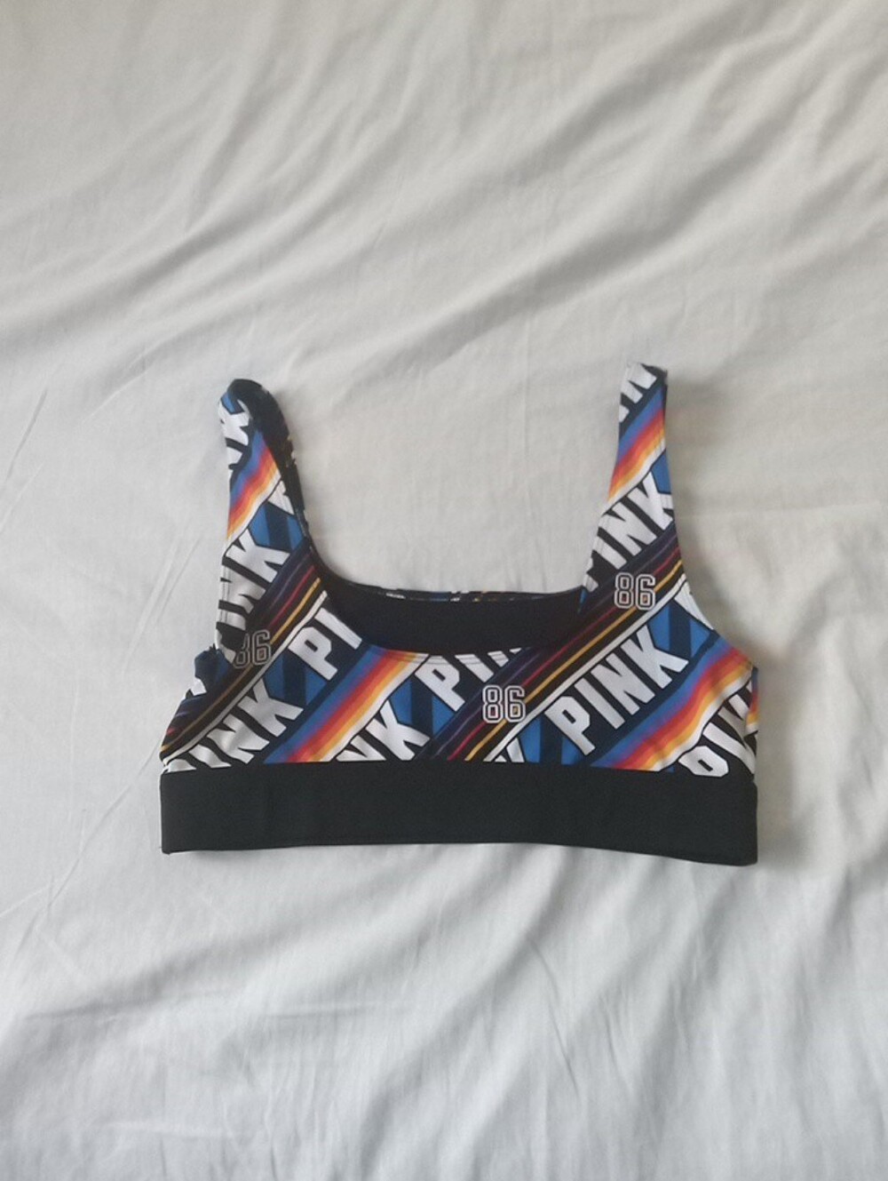 PINK Victoria's Secret Black Sports Bra with Rainbow Stripe